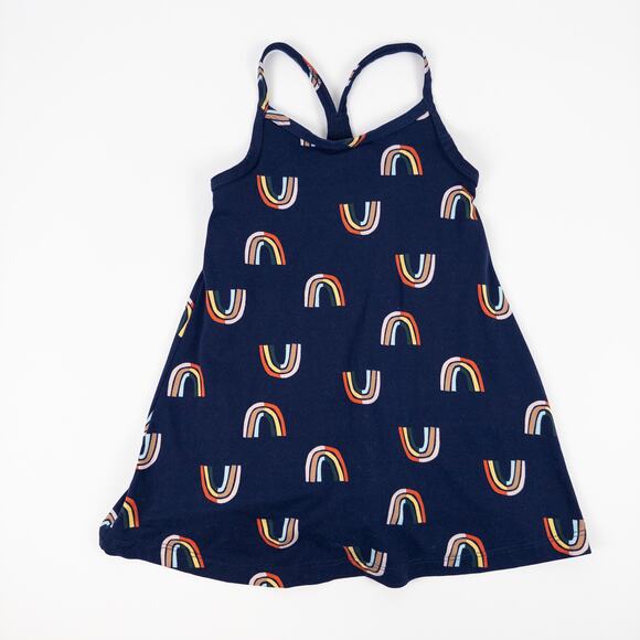 Hanna Andersson Rainbow Print Halter Dress Navy Blue Built in Shorts Size 3T - Picture 1 of 7